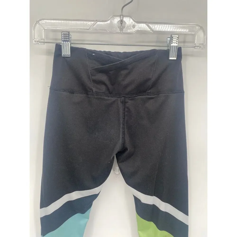 Justice Colorblock Leggings Black Blue Green Ankle Length M 10